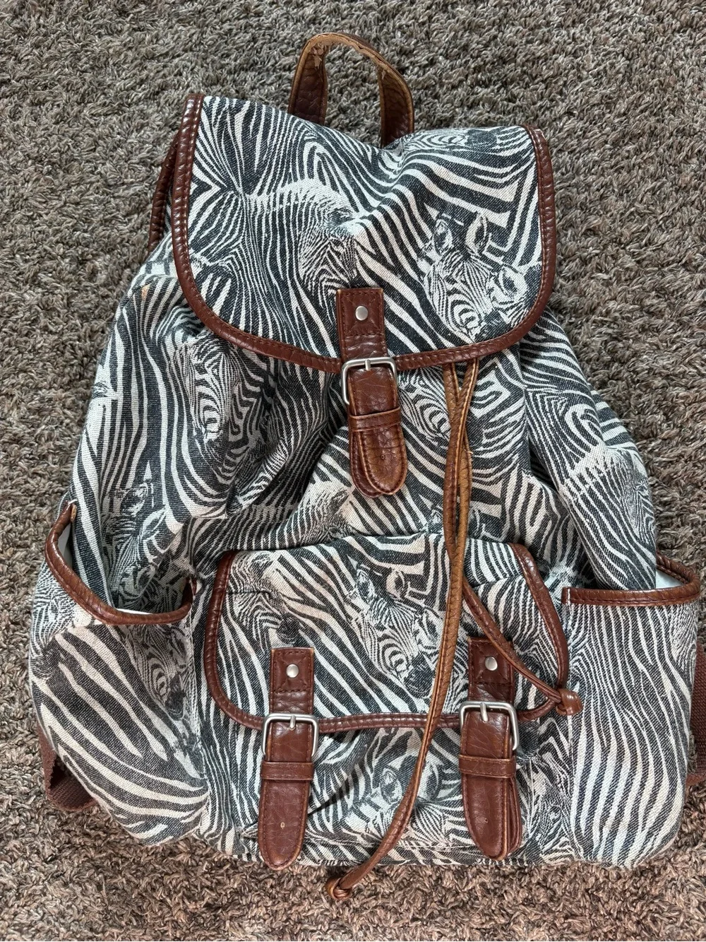 Aeropostale Black and White Zebra-Pattern Drawstring Backpack